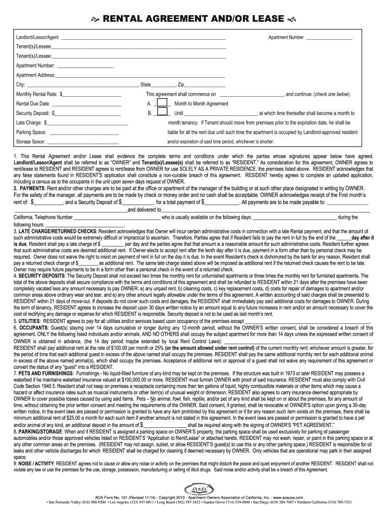 Aoa Lease Agreement  Form
