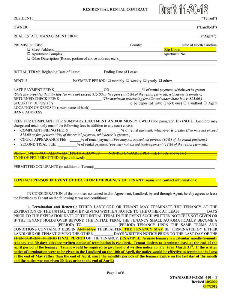 Nc Standard Form 410 T Revised 7