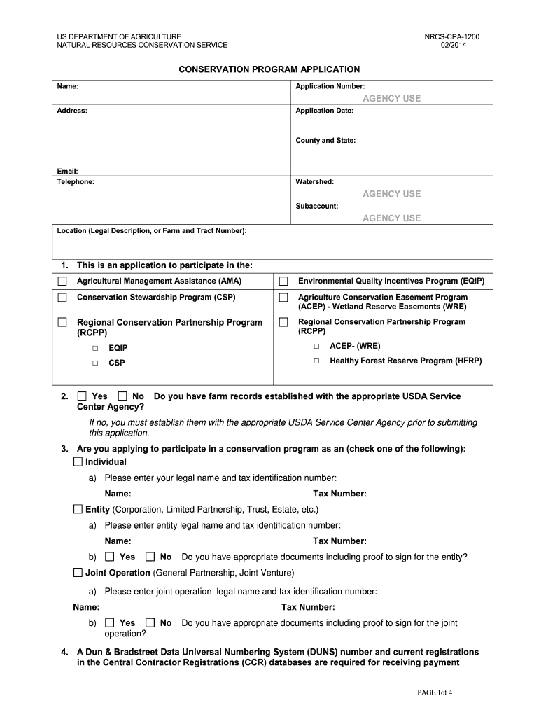  Conservation Program Application Form 2014