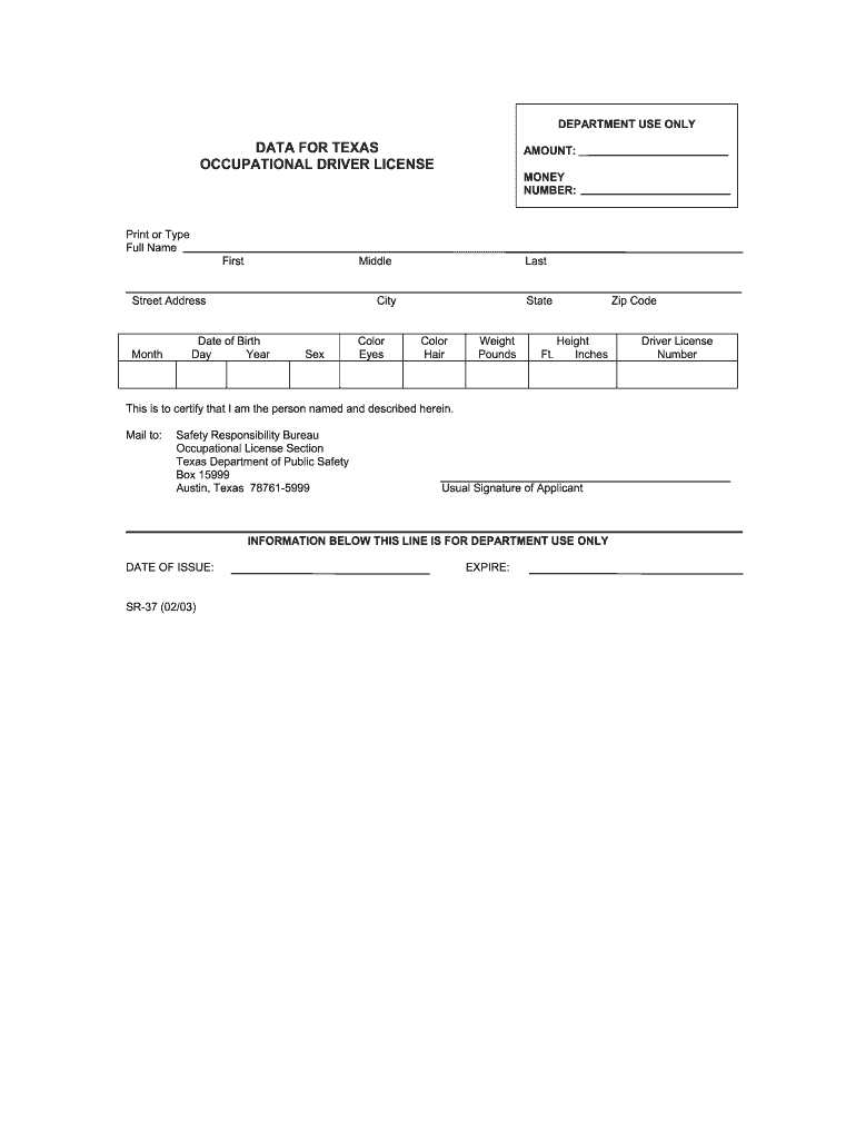  Sr 37 Form Texas 2003