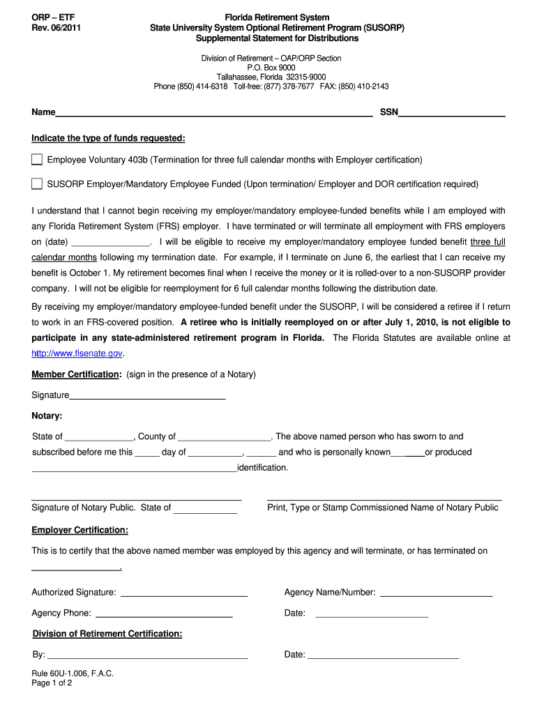 Florida Supplemental Statement  Form