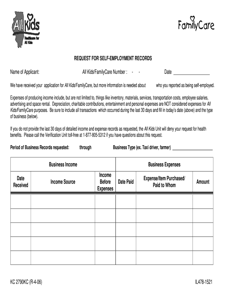 Form 2790 Self Employment Record