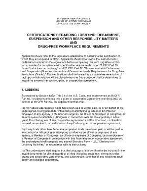 Certifications Regarding Lobbying Office of Justice Programs Ojp Usdoj  Form
