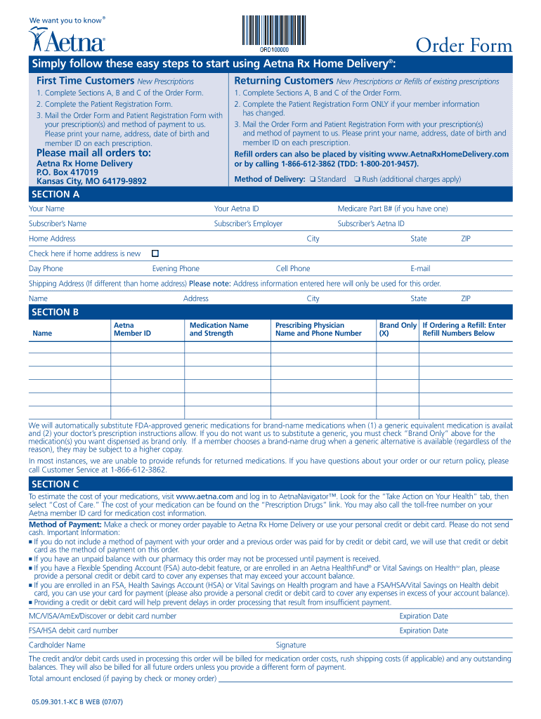  Otchs Online Order Form Aetna 2007-2024