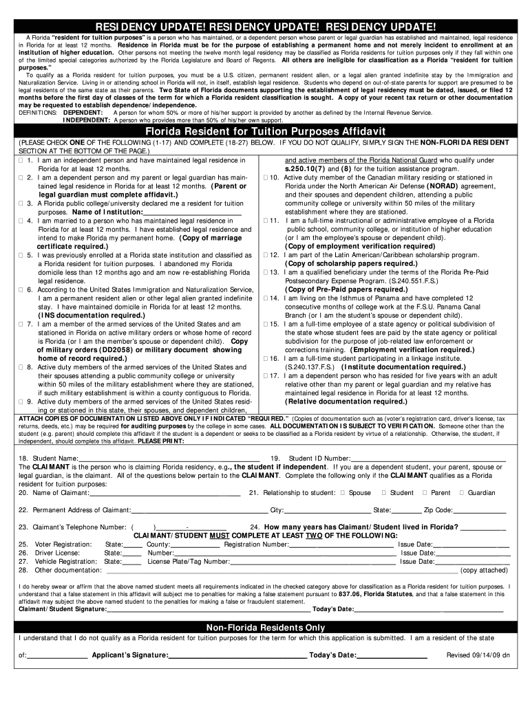 Broward College Residency Affidavit Form