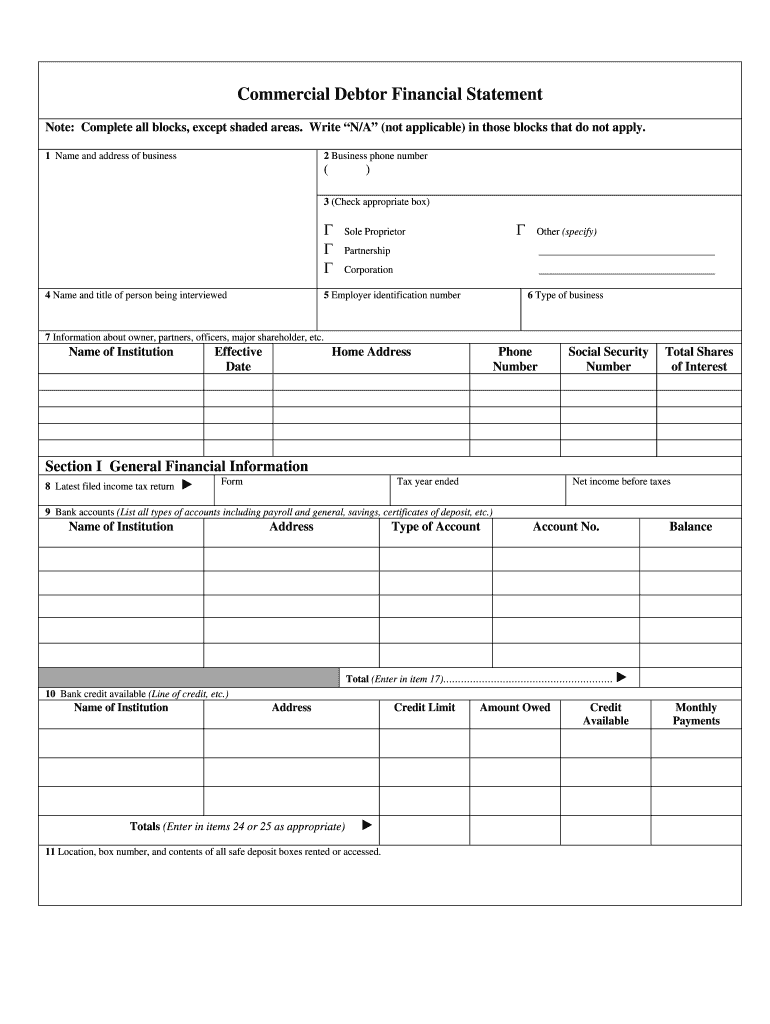 Get and Sign Commercial Debtor Financial Statement  Form
