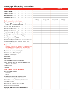 Mortgage Shopping Worksheet  Form