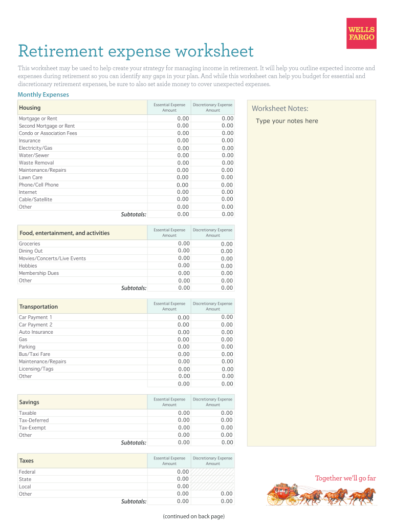 Wells Fargo Budget Worksheet  Form