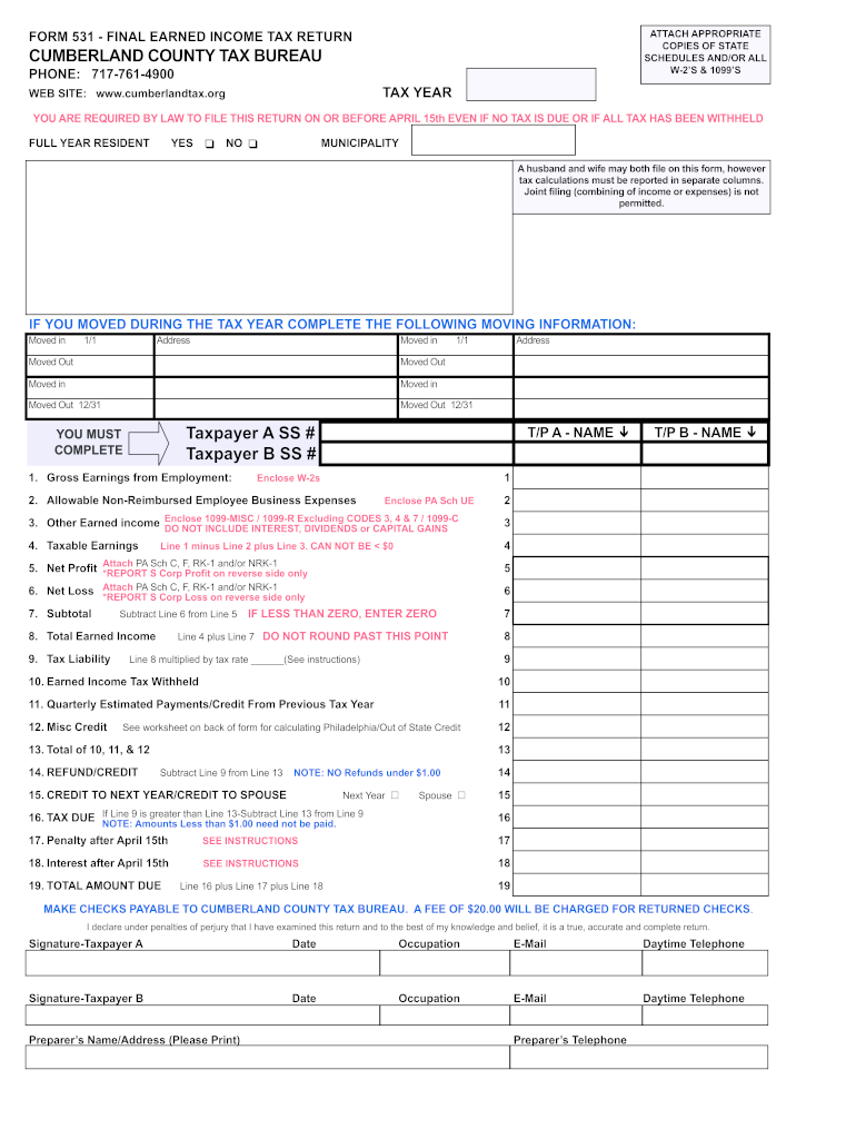  Cumberland County Tax Bureau Forms 2011-2024