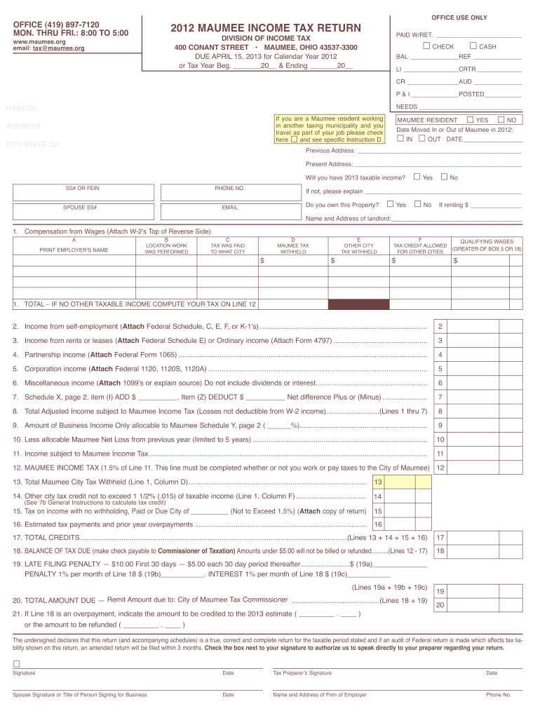  Maumee City Tax Form 2019