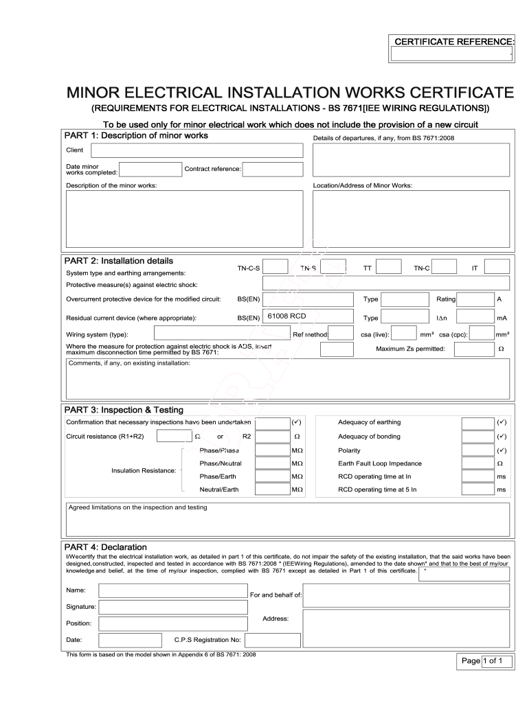 Electrical Installation Certificate  Form