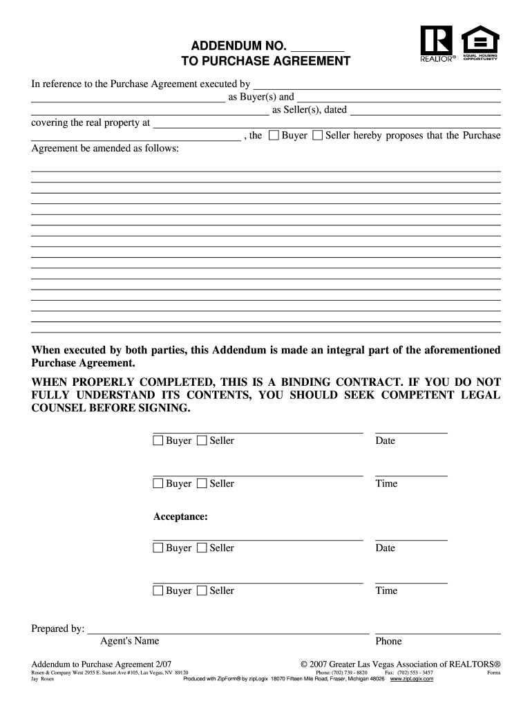  Real Estate Addendum Form 2007-2024