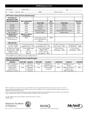 ADHD Encounter Form NICHQ