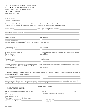 City of Miami Notice of Commencement  Form