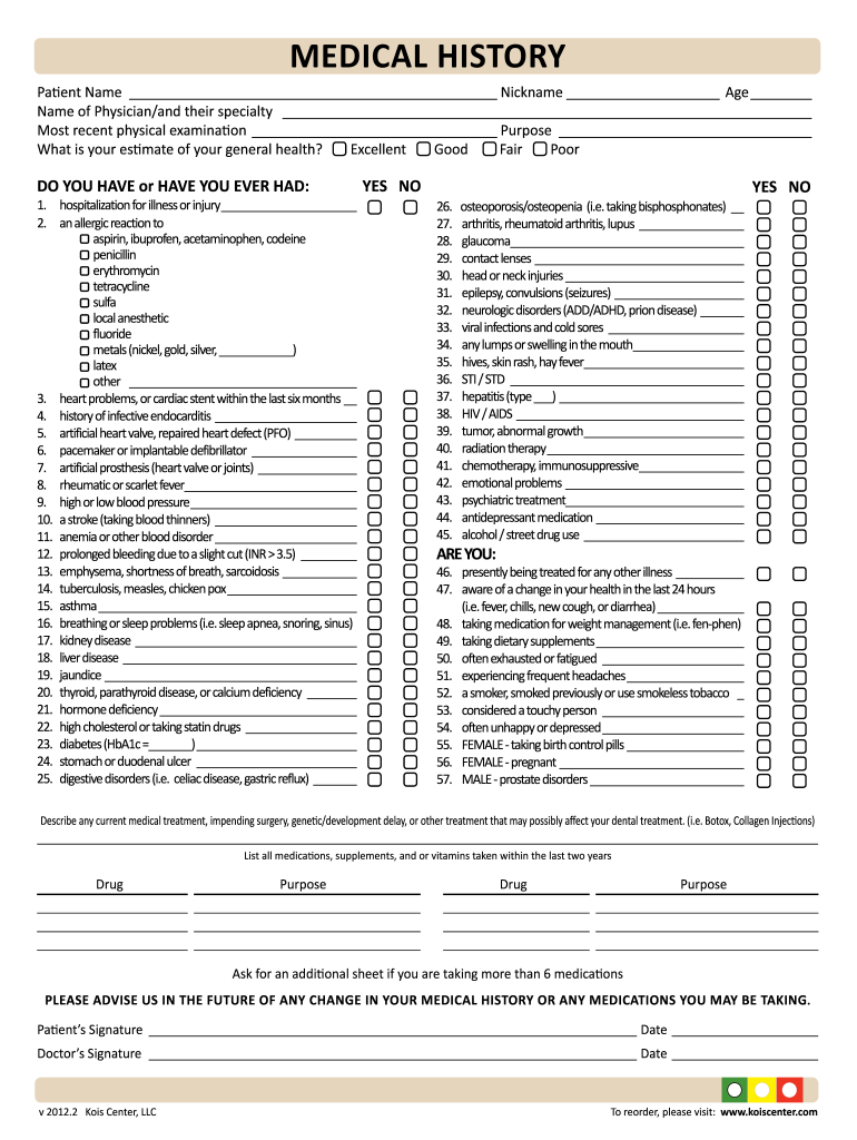  Family Medical History Form Printable 2012-2024