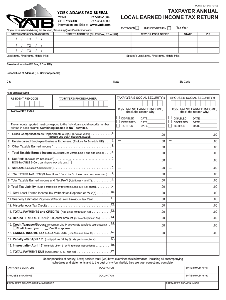  York Adams Tax Bureau Completed Form 2012