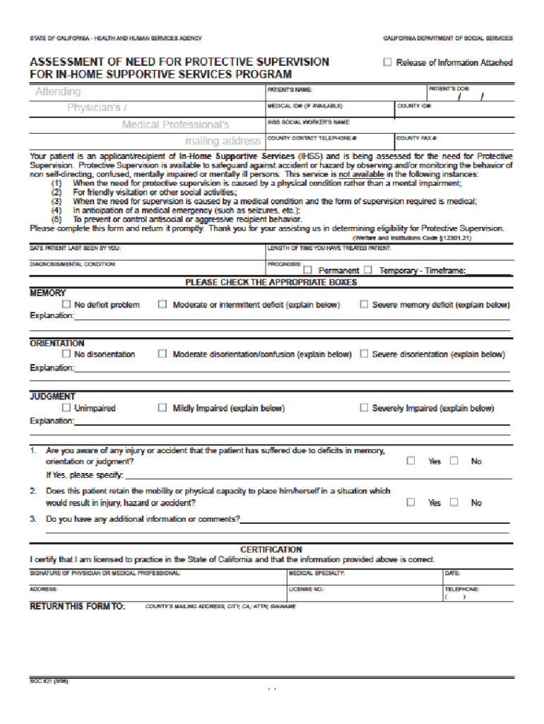 Ihss Protective Supervision Form