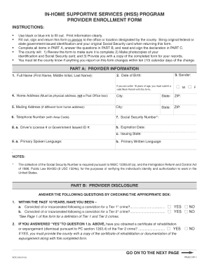 In Home Supportive Services Ihss Program Provider Enrollment Form Dss Cahwnet