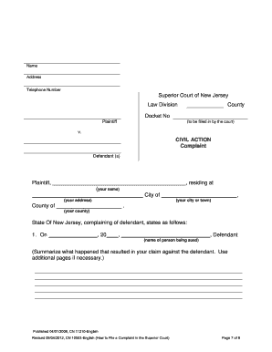 complaint nj form sample civil court jersey template file preview sign signnow pdffiller blank against printable fill
