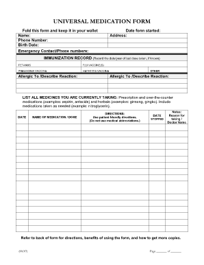 Universal Medication Form South Carolina Hospital Association Scha