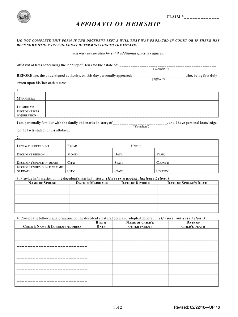  Nevada Affidavit of Entitlement Form 2010-2024