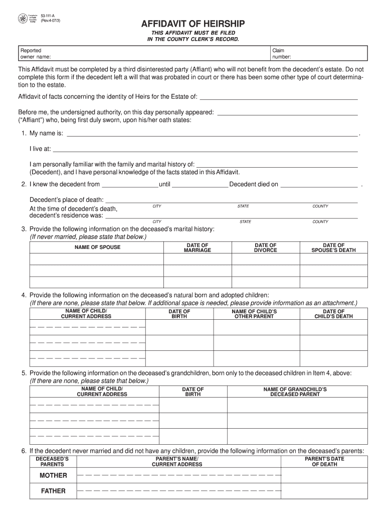  Texas Affidavit of Heirship 2003