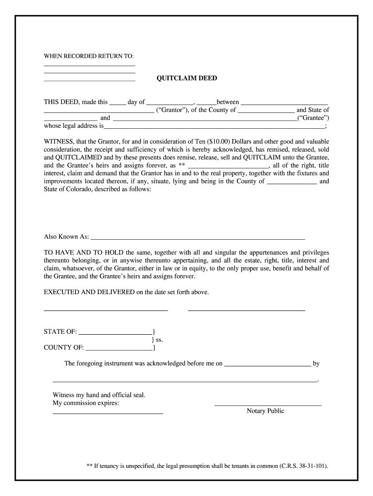 El Paso County Warranty Deed  Form