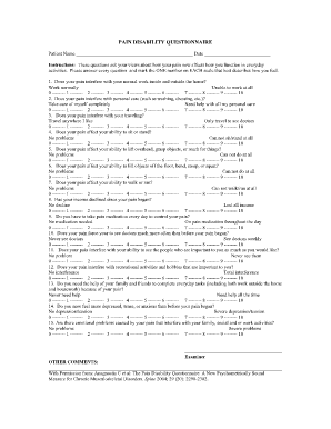 Pain Disability Questionnaire  Form