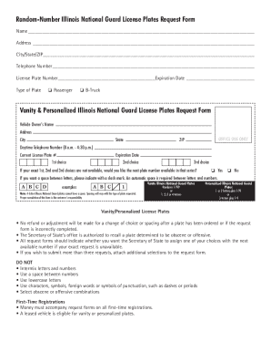  Illinois National Guard Plates Form 2013