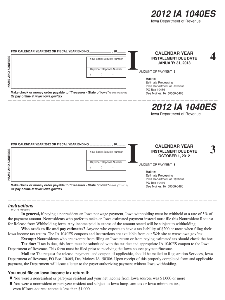 Iowa 1040 Es Form