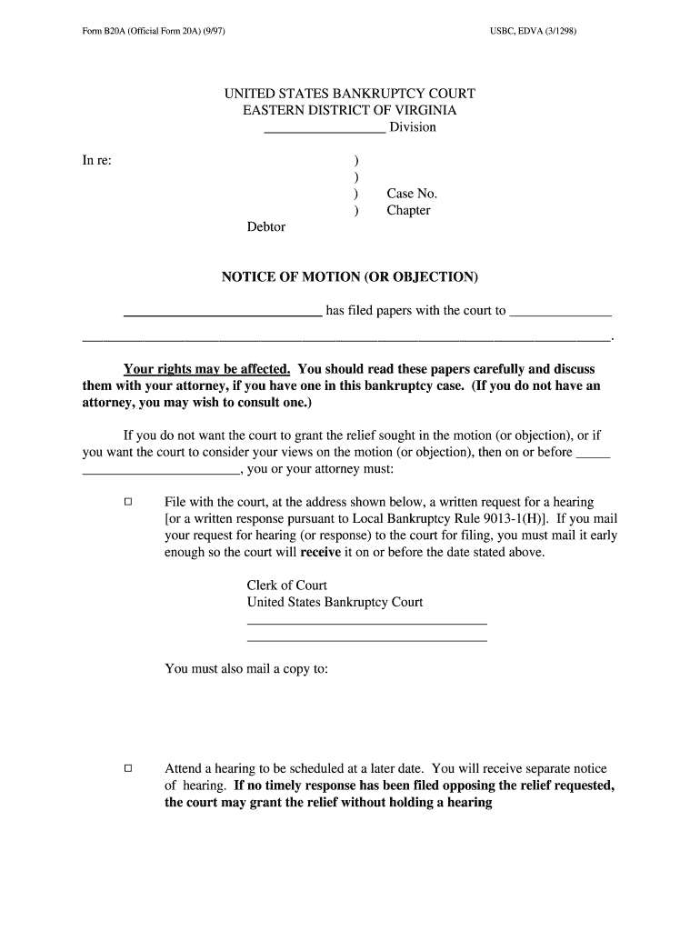 Form 20A  U S Courts