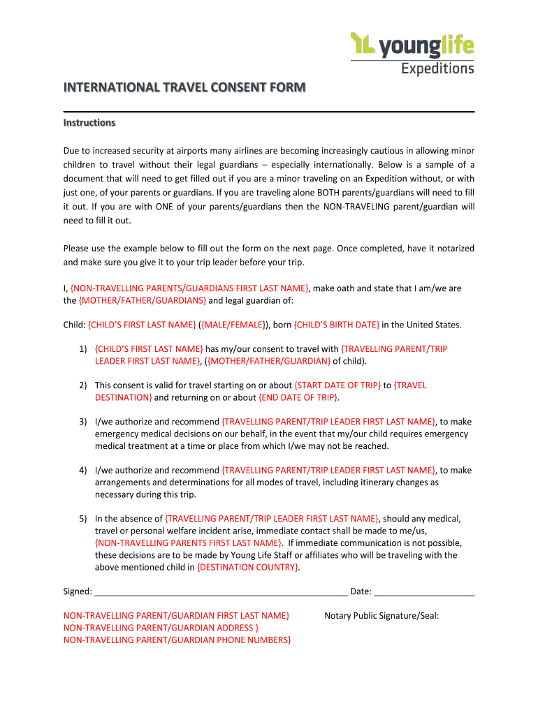 travel consent form ontario