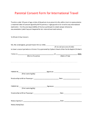 Parental Consent for International Travel Fillable Form