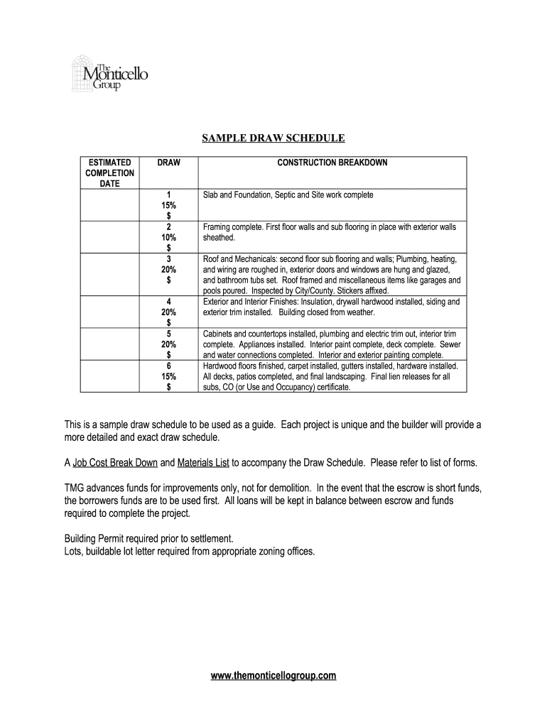 Construction Draw Schedule PDF  Form