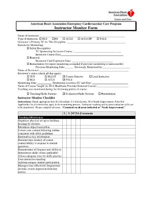 Aha Fillable Instructor Monitoring Form