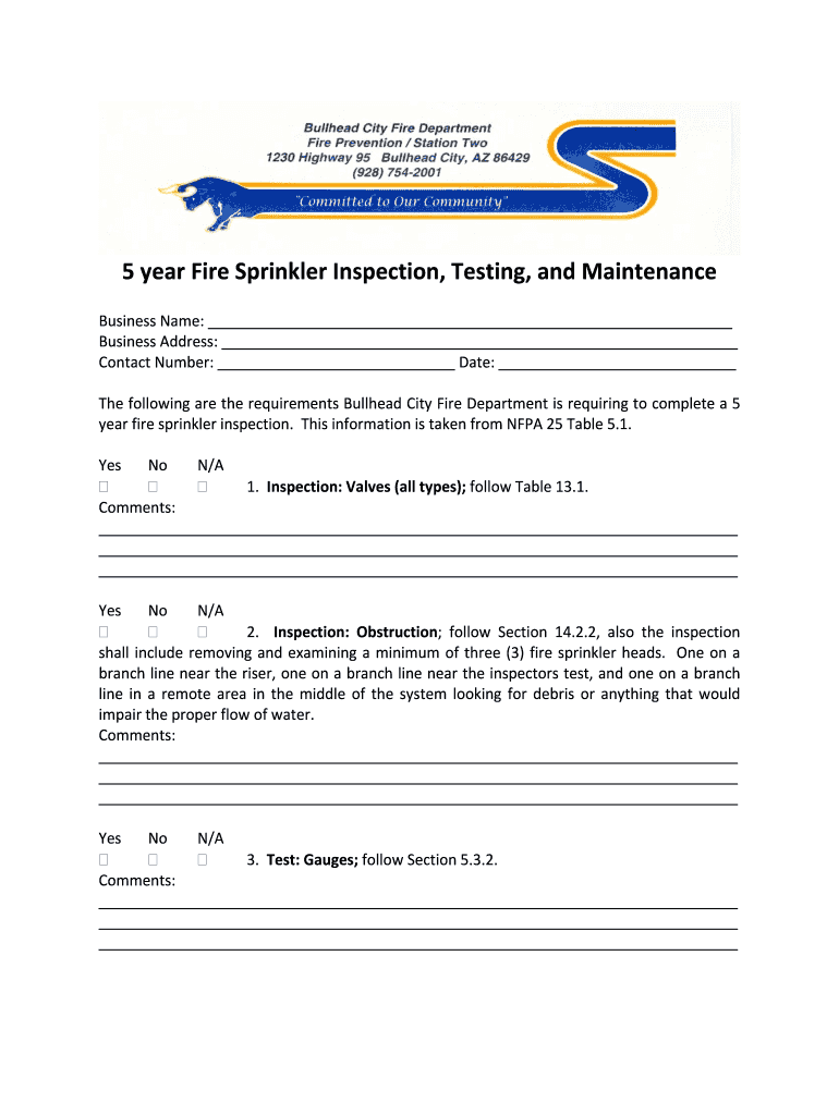 5 Year Internal Inspection Report  Form