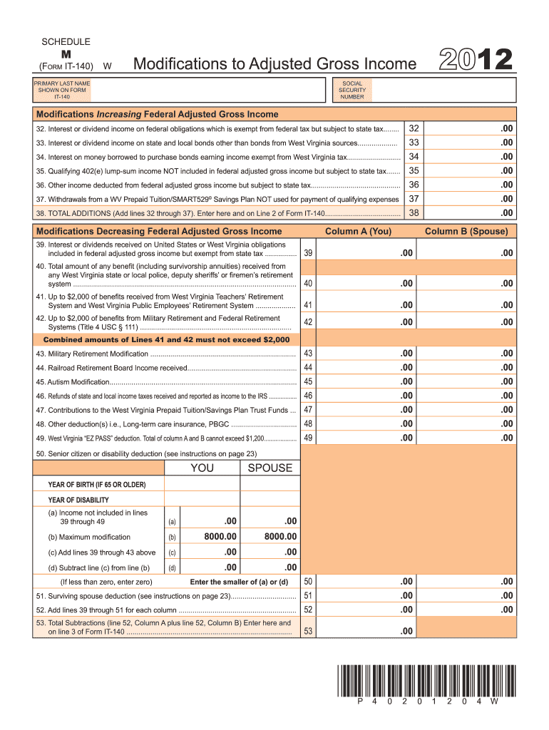  Scedule M it 140 Line 52  Form 2012