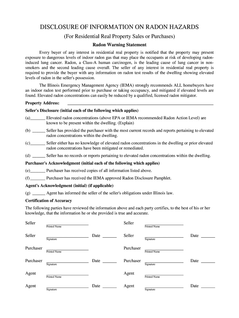 Radon Disclosure Illinois  Form