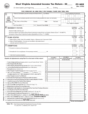 West Virginia Amended Income Tax Return State of West Virginia State Wv  Form