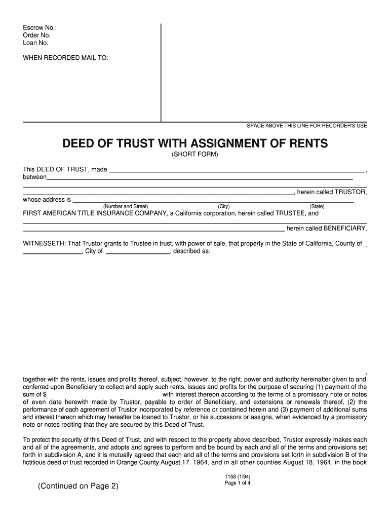  Short Form Deed of Trust and Assignment of Rents 1994-2024