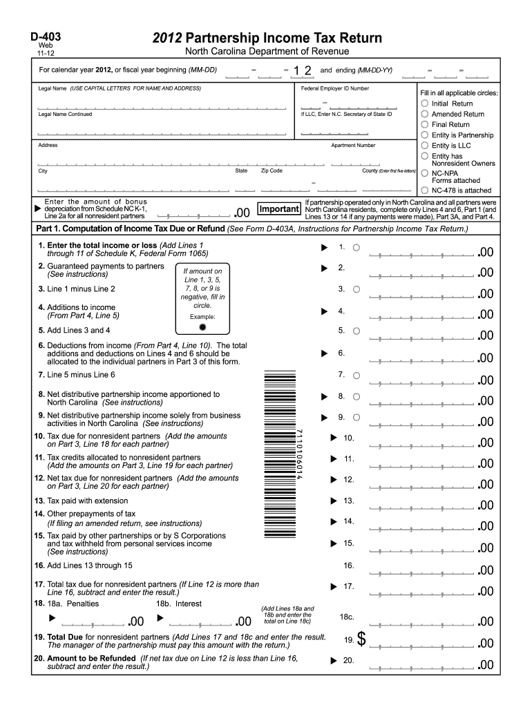  Nc K 1 Fillable  Form 2012