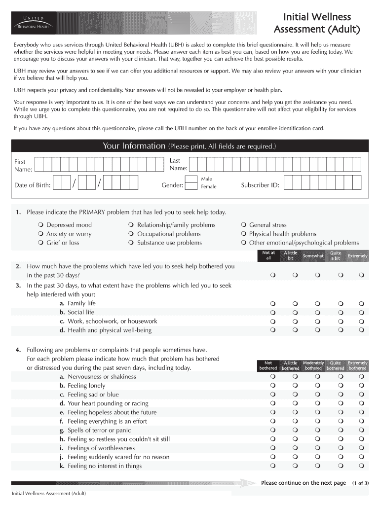 Optum Wellness Assessment  Form