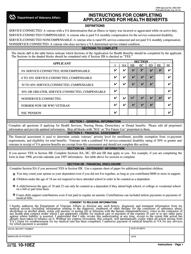  Printable Va Form 10 10ez 2020