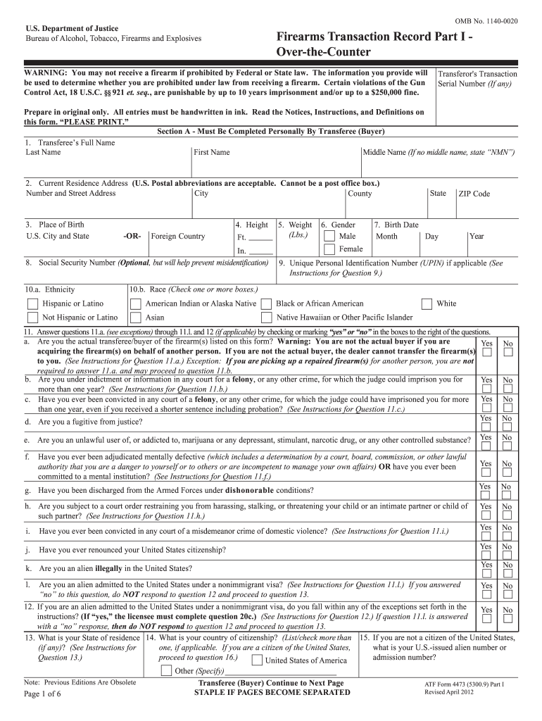  Atf Form 4473 2012-2024