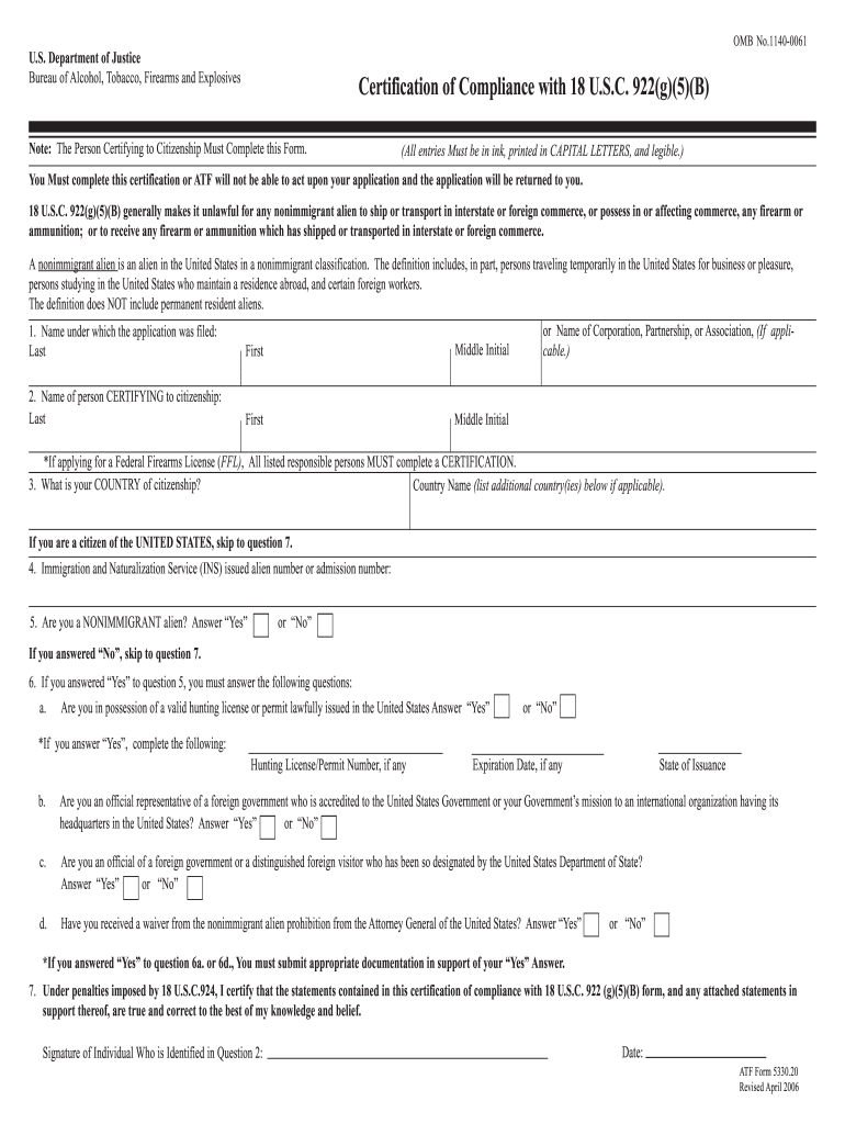 Printable Atf Form 533020 April