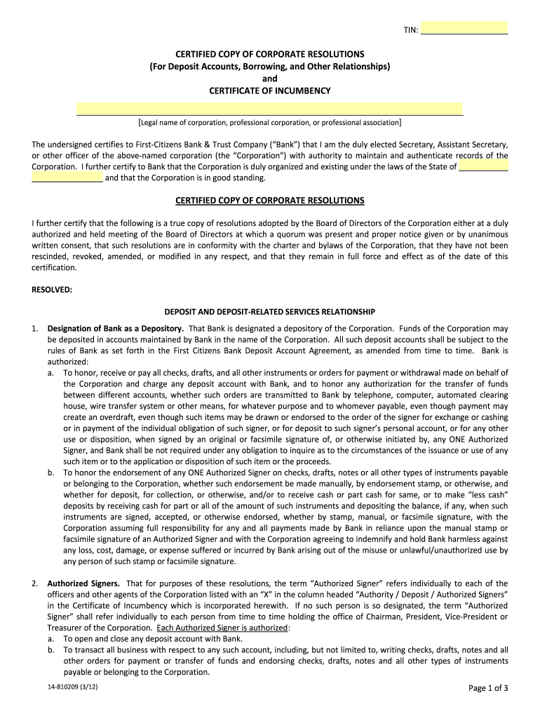 Corporate Resolution Suntrust Account Form