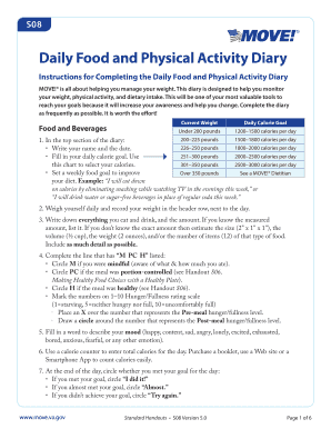 Food and Activity Log PDF  Form