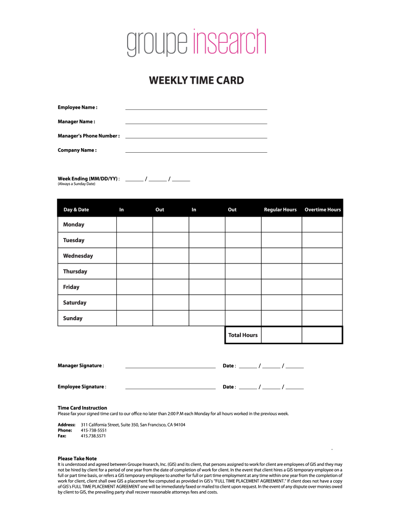 Printable Time Cards Form Fill Out And Sign Printable PDF Template SignNow