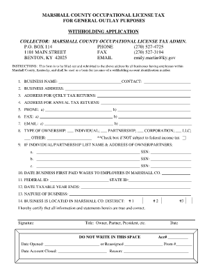 Marshall County Occupational License Tax  Form