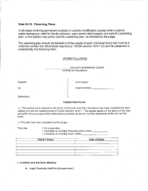 Rule 24 10 Parenting Plans in Ail Cases Involving Permanent Georgiacourts  Form